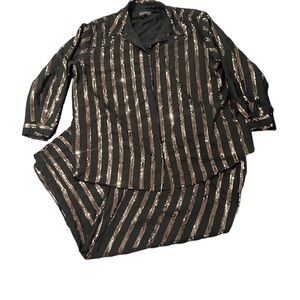 Eloquii Black Gold Stripe Set Top Pants